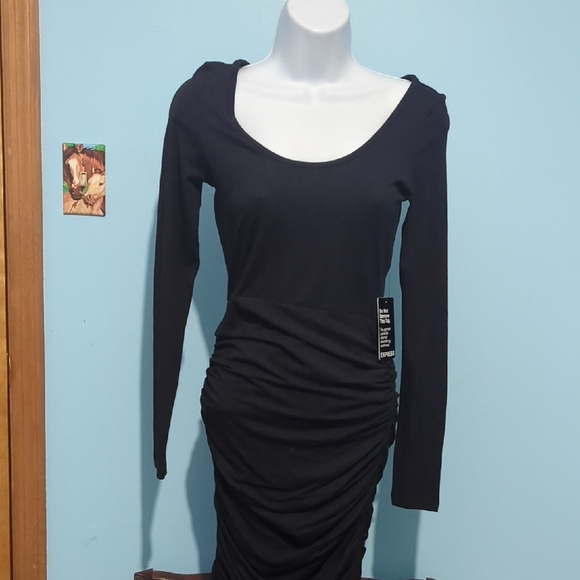 Express Dresses & Skirts - Express Black Ruched Long Sleeve Dress